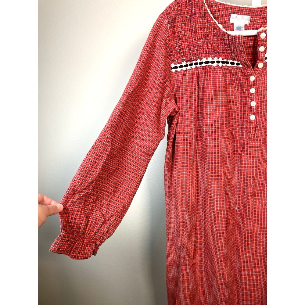 VTG‎ Fundamentals Long nightgown Women's Medium 10-12 Red Flannel Plaid Prairie - Picture 2 of 6